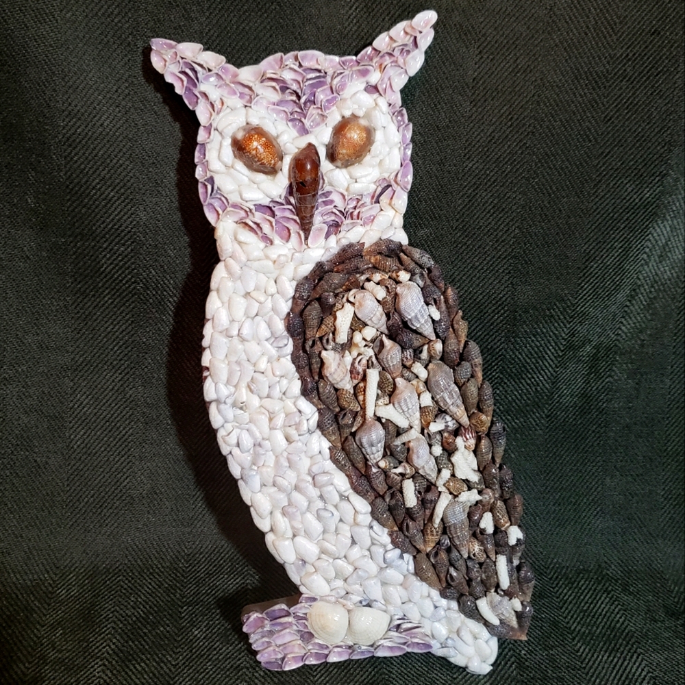Vintage shell owl wall decor